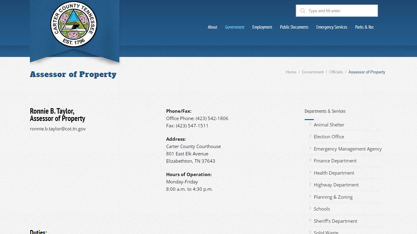 Assessor of Property – Carter County, Tennessee